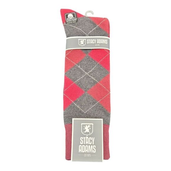 STACY ADAMS MEN'S COLORFUL BURGUNDY/ CHARCOAL ARGYLE DRESS SOCK. - Picture 1 of 3